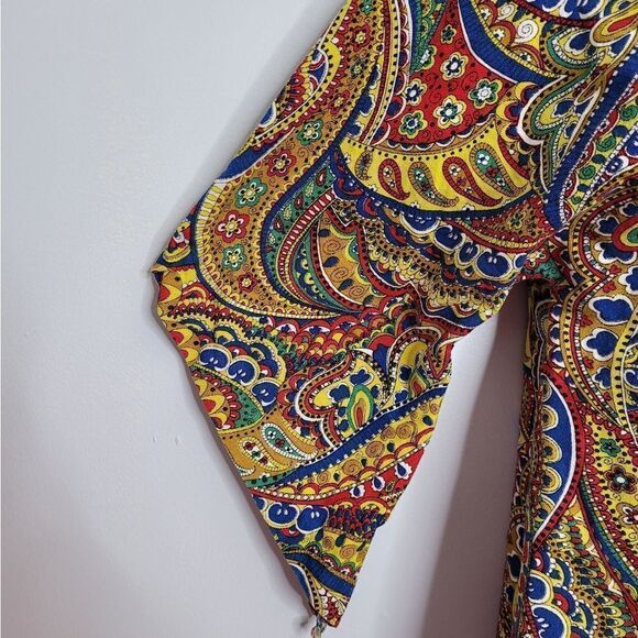 VINTAGE‎ 70s handmade button up paisley clowncore boxy top M - Picture 5 of 8